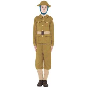 Smiffy's - Leger & Oorlog Kostuum - Horrible Histories Britse Soldaat Uit 2e Wereldoorlog - Jongen - Groen - Medium - Carnavalskleding - Verkleedkleding