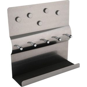 Sleutelbord en memobord, van roestvrij staal, met vijf sleutelhaken, sleutelplankje met vijf magneten