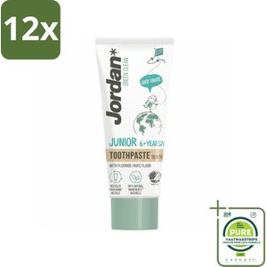 Jordan - Tandpasta - Junior - Green Clean - Vanaf 6 jaar - Met Fluoride - Voordeelverpakking - 12 stuks - Tandpasta voor kinderen - Fluoride tandpasta