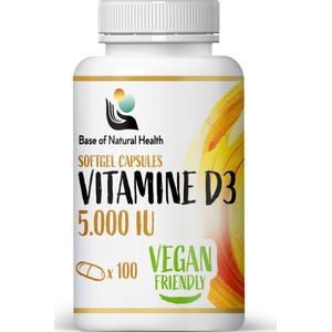 Base Of Natural Health - Vitamine D3 5.000IU Capsules - Voedingssupplement - Ondersteunt immuniteit - Hoge dosis vitamine D3 - Helpt bij het behoud van gezonde botten - Gemakkelijk in te nemen capsules - Vitamine D Volwassenen - Optimaal Gedoseerd