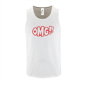 Witte Tanktop sportshirt met ""OMG!' (O my God)"" Print Rood Size XXL