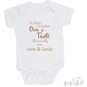 100% katoenen Romper ""De liefste en leukste Oom & Tante zijn toevallig mijn Oom & Tante"" Unisex Katoen Wit/capuccino Maat 56/62