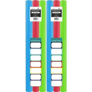 Assortiment kaftpapier voor schoolboeken - Lime groen, turquoise, rood - 200 x 70 cm - 6 rollen