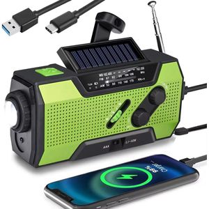AnyPrice® Noodradio met zonnepaneel & handzwengel – 4000mAh powerbank & LED zaklamp – AM/FM radio met SOS alarm – Survival radio voor noodpakket & camping – Solar – Groen