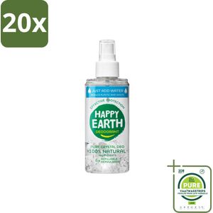 20 x Happy Earth – Deodorant Just-Add-Water Spray – 100% Natuurlijk Unscented – 100 ml - Grootverpakking - Natuurlijke Deodorant - Geurloze Deodorant - Aluinsteen Deodorant - Duurzame Deodorant - Waterdeodorant