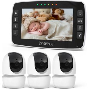 Lovinoo Babyfoon - Babyfoon met 3 Camera's – Baby Monitor - Hondencamera - Huisdiercamera - Op Afstand Bestuurbaar - Temperatuursensor - Uitbreidbaar Tot 4 Camera's - Terugspreekfunctie - Video & Audio – Baby Camera - 4.3 Inch Scherm