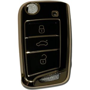 Sleutelcover voor Volkswagen, VW Sleutelhoesje, Key Case for VW, Autosleutel Hoesje Geschikt Voor Volkswagen, VW Polo Golf Passat B8 Tiguan T-Roc T-Cross Skoda Octavia Superb, Zwart - Goud