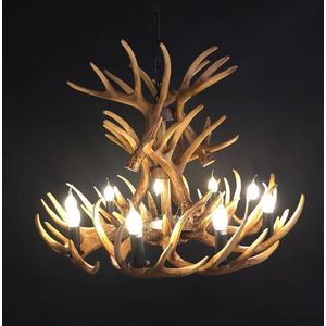 WildChic Kroonluchter Herten gewei - 9 lichts - 85x85x65cm - Bruin - Epoxyhars - hanglampen eetkamer, hanglamp landelijk, hanglampen woonkamer, hanglamp slaapkamer, hanglamp kinderkamer, hanglamp serre, hanglamp hert, hanglamp industrieel