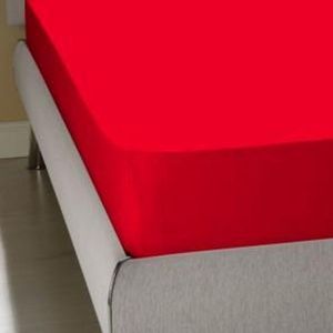 Homee Hoeslaken Jersey stretch rood 190/200x200/220 + 35cm Lits-jumeaux bed 100% Katoen