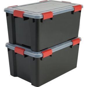 IRIS Airtight Opbergbox - 50L - Kunststof - Zwart/Rood - Set van 2