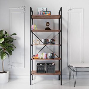 NEMSA Senegal - Boekenkast - Boekenrek - Industrieel - Woonkamer, kantoor, studeerkamer - Kast - Metaal / Hout  - 5 Planken - 177x60x34