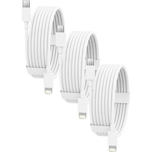 USB C naar Geschikt voor: USB Lightning Kabel - 2 Meter Oplaadkabel 3x - Geschikt voor: Apple iPhone / iPad 6,7,8,X,XS,XR,11,12,13,14,Mini,Pro Max & iPad Air 1/2, 2017/2018, 10.2 - Snel Lader USB-C Oplader - Wit