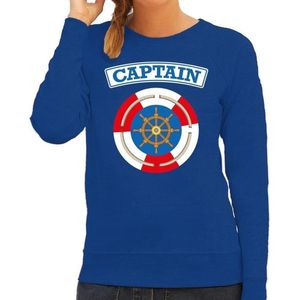 Kapitein/captain verkleed sweater blauw voor dames - maritiem carnaval / feest trui kleding / kostuum L