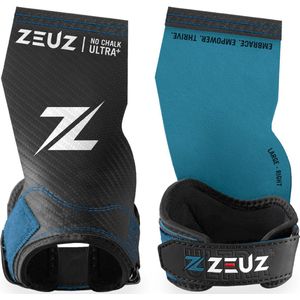 ZEUZ Ultra No Chalk Plus Fingerless Grips voor Fitness & CrossFit – Sport Handschoenen – Turnen – Gymnastics – Blauw & Zwart – Maat XL