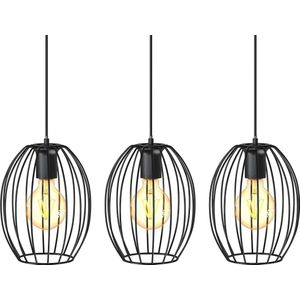B.K.Licht - Metalen Hanglamp - zwart - voor binnen - industriële - met 3 lichtpunten - eetkamer - slaapkamer - pendellamp -  l:112cm - E27 fitting - excl. lichtbronnen