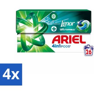 Ariel - 4in1 Wasmiddel Pods - Lenor Unstoppables - 26 Pods - Voordeelverpakking - 4 stuks