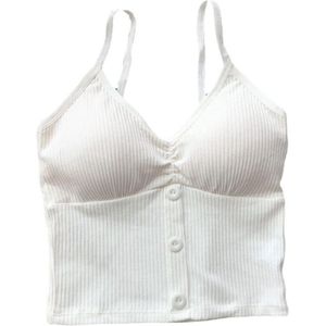 V-Neck Stretch Spaghetti Strap Tank Top - Draadloos - Katoen - Knopdecoratie - Voor Lente - Voor Sporten - Voor Vrouwen