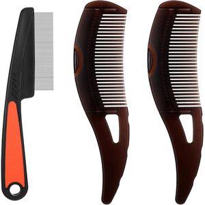 3pcs Hair Comb and Lice Comb Teeth Head Energy Massage with Handle for Dandruff, Dirt, and Scalp Massage - Brown