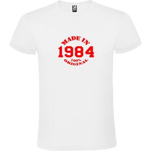 Wit T-Shirt met “Made in 1984 / 100% Original “ Afbeelding Rood Size XL