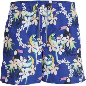 Jack & Jones Heren Zwemshorts JPSTFIJI AOP Blauw Tropisch Paradijs Print - Maat L