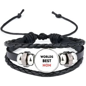 Akyol - worlds best mom armband zwart - Mama - de beste moeder - moeder cadeautjes - moederdag - verjaardagscadeau - verjaardag - cadeau - geschenk - kado - gift - moeder artikelen