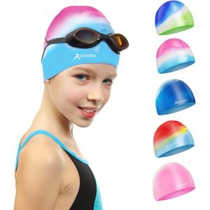 Badmuts voor kinderen, jongens en meisjes van 5-12 jaar, comfortabele pasvorm voor lang en kort haar