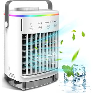 Mobiele airco zonder afvoerslang - 3-in-1 - Voor Slaapkamer & Woonkamer - 4 Snelheden - Ventilateur - Draagbare Aircooler - LED Verlichting - Zonder Slang & Afvoer - Wit