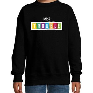 Miss trouble fun tekst sweater zwart kids - Fun tekst / Verjaardag cadeau / kado trui kids 122/128