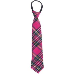 Toppers - Funny Fashion Carnaval verkleed stropdas met Schotse tartan ruit patroon - roze - polyester - heren/dames