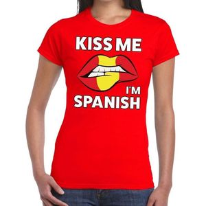 Kiss me I am Spanish t-shirt rood dames - feest shirts dames - Spanje kleding S