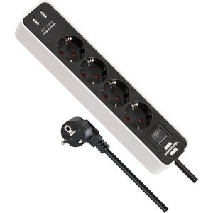 Stekkerdoos 4-Voudig met USB-Laadbus Schakelaar en 15 m Kabel - Wit/Zwart Ecolor