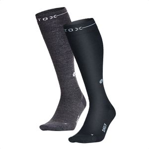 STOX Energy Socks - 2 Pack Merino Everyday sokken voor Mannen - Premium Compressiesokken - Kleur: Zwart - Donkergrijs- Maat: Medium - 2 Paar - Voordeel - Mt 40-44