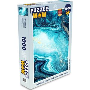 Puzzel Marmerlook - Blauw - Goud - Luxe - Glitter - Marmer print - Legpuzzel - Puzzel 1000 stukjes volwassenen