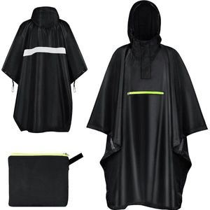 Waterdichte Fiets Regenponcho met Capuchon voor Volwassenen - Zwart, Uniseks, Herbruikbaar - Wandelen, Kamperen, Fietsen, Vissen
