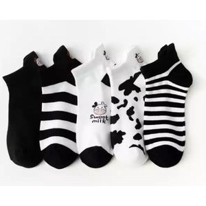 Set van 5 paar koeiensokken - Zwart-Wit - Enkelsokken Koe - Unisex - Multipack - Maat 36-41