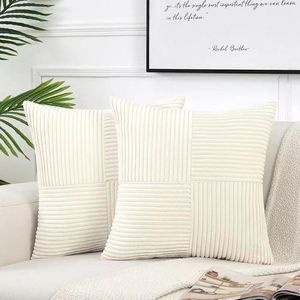 2 stuks decoratieve sierkussenhoezen voor woonkamerbankbed, rustieke boerderij Boho woondecoratie, zachte kruis corduroy patchwork textuur vierkante kussenhoes (40x40cm)