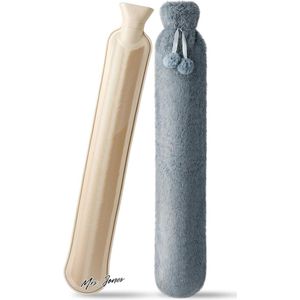 Mrs. Jones Collection Lange warmwaterkruik met hoes - Lekvrij - 2 liter - Natuurlijk rubber - Bedfles - Wollig - 73x14 cm .