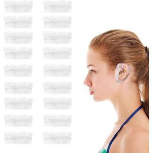Brenzoos - : Doorzichtige wegwerpoorbeschermers - 100 stuks - Waterdichte plastic oorbeschermers voor douche, haarverf en zwemmen. Perfect voor douchen, zwemmen, spa en salon.
