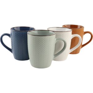 OTIX Koffiekopjes - met Oor - Koffietassen - Set van 4 - Verschillende kleuren - Aardewerk - 370 ml - HEATHER