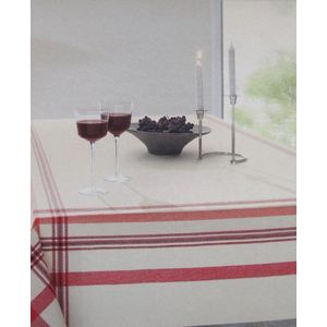 Tafelkleed Gestreept - Duitse Kwaliteit - 100% Katoen - 150x250 cm - Offwhite/Rood