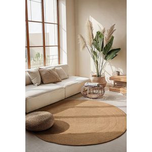 Flycarpets Rond Jute vloerkleed - Braided Rangpur - Naturel / Goud -Ø 200 cm rond