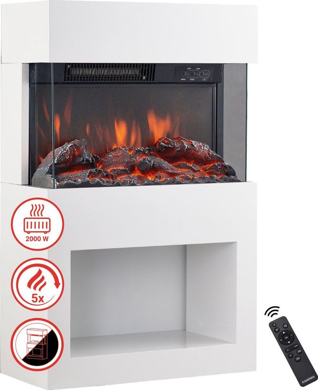 KAMINIO - HENRI - Elektrische Houtkachel - Wit - Met Verwarming en 3D-vlameffect