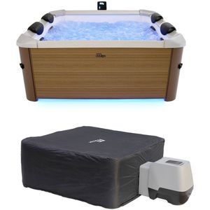 MSPA - Spa Oslo Amber avec housse - Spa voor 6 personen met hydromassages, 4 kussens met beschermhoes, oslo amber, beige, l 160 x b 160 x h 65 cm