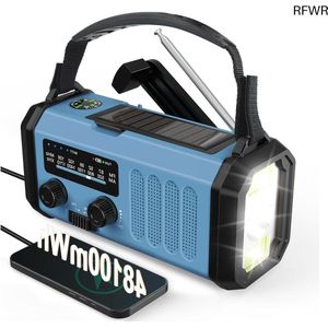 RFWR® Noodradio met Dynamo en Zonne-energie - Draagbare AM FM Radio voor Noodgevallen met Telefoonoplader, Zaklamp & SOS Alarm