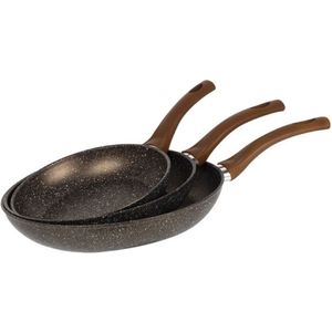 Oneiro’s Luxe Koekenpannenset - Eco Friendly - grijs – Ø20xH4,2cm  Ø24 X 4,6cm 28cm x H4,8 cm – koken – tafelen – keuken – koekenpan – inductie – gas – potten – pannen