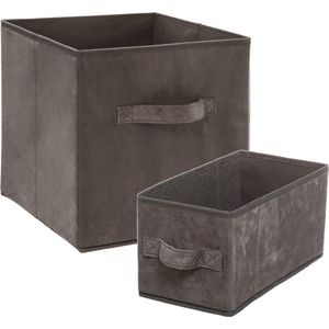 Set van 2x stuks opbergmanden/kastmanden 7 en 29 liter donkergrijs van polyester 31 cm - Opbergboxen - Vakkenkast manden