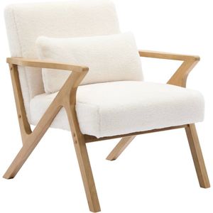 sweeek - Scandinavische fauteuil in heveahout en stof met imitatiebonteffect