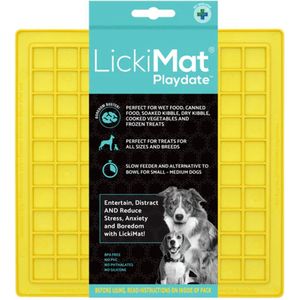 LickiMat - Classic Playdate - Yellow 20 cm - likmat- anti schrokbak hond- slowfeeder- kattenspeeltjes- hondenmand- hondenbak- honden speelgoed - hondenkussen - hondenvoer- krabpaal - kattenspeelgoed - gezondheid - project gezond