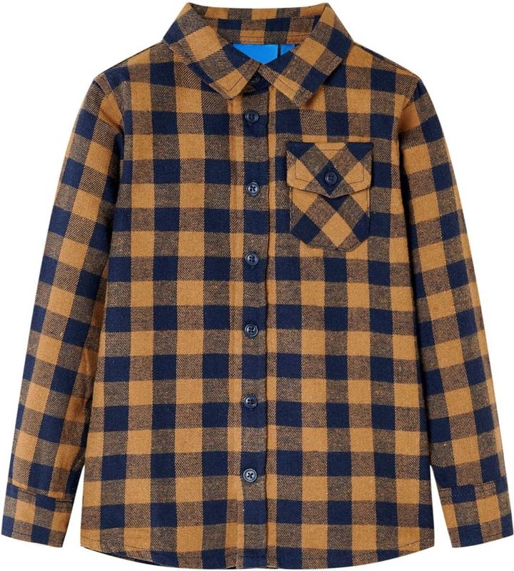 vidaXL - Kinderoverhemd - geruit - 92 - cognackleurig - en - blauw