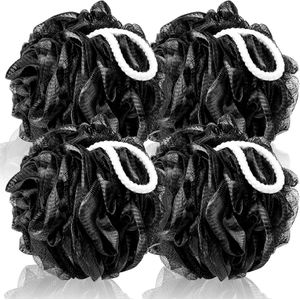 4 stuks - Badballen - Badsponzen - Zachte net sponzen - Unisex exfoliërende sponzen - Badkameraccessoires - Lichaamsreiniging Tools -14*14cm(zwart)